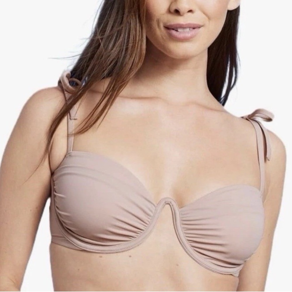 Shade & Shore Pink/Beige Bikini Top Shoulder‎ Tie Shirred Underwire 36B Woman's
